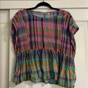 Anthropologie Holding Horses Plaid Peplum Top